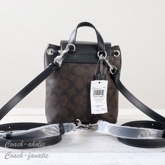 NWT Coach CL458 Amelia Convertible Backpack In Signature Canvas Brown Black - Picture 4 of 14
